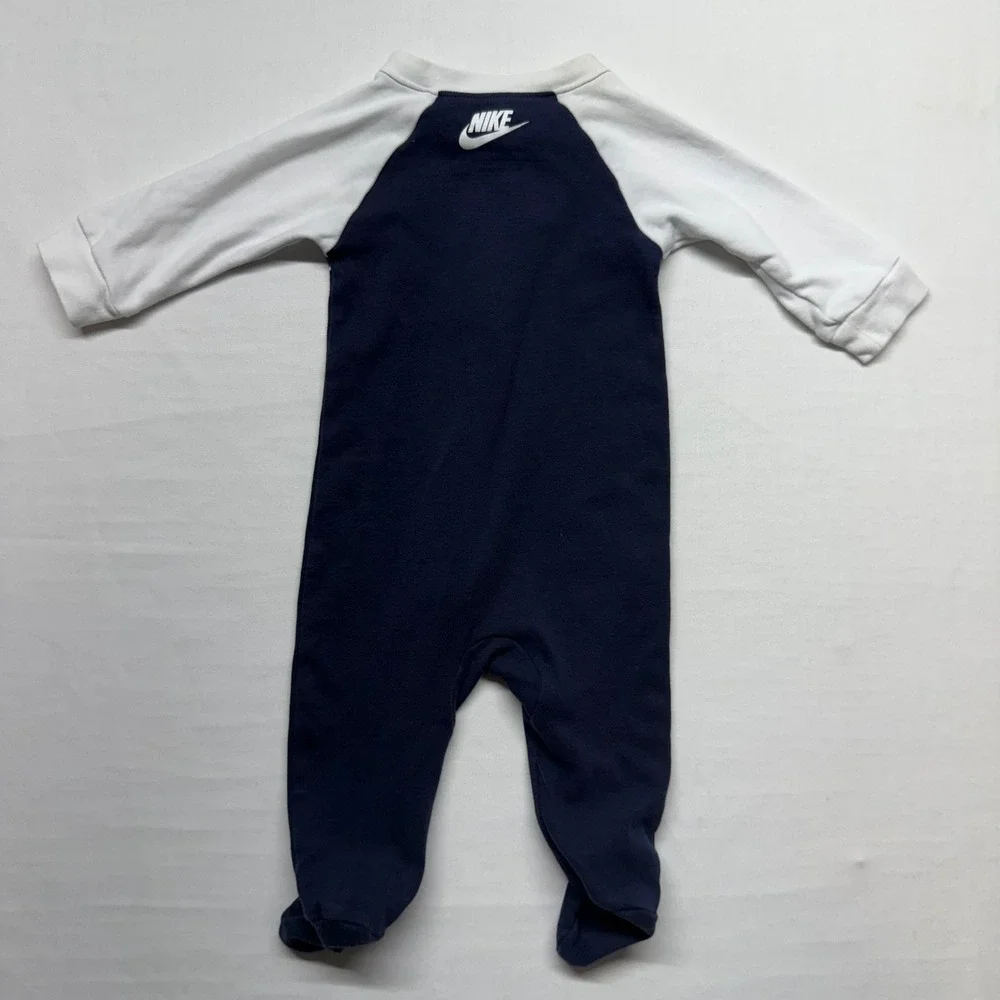 Nike Baby Footed Sleeper 6M Navy White Logo Zip Cotton One‎ Piece Pajamas